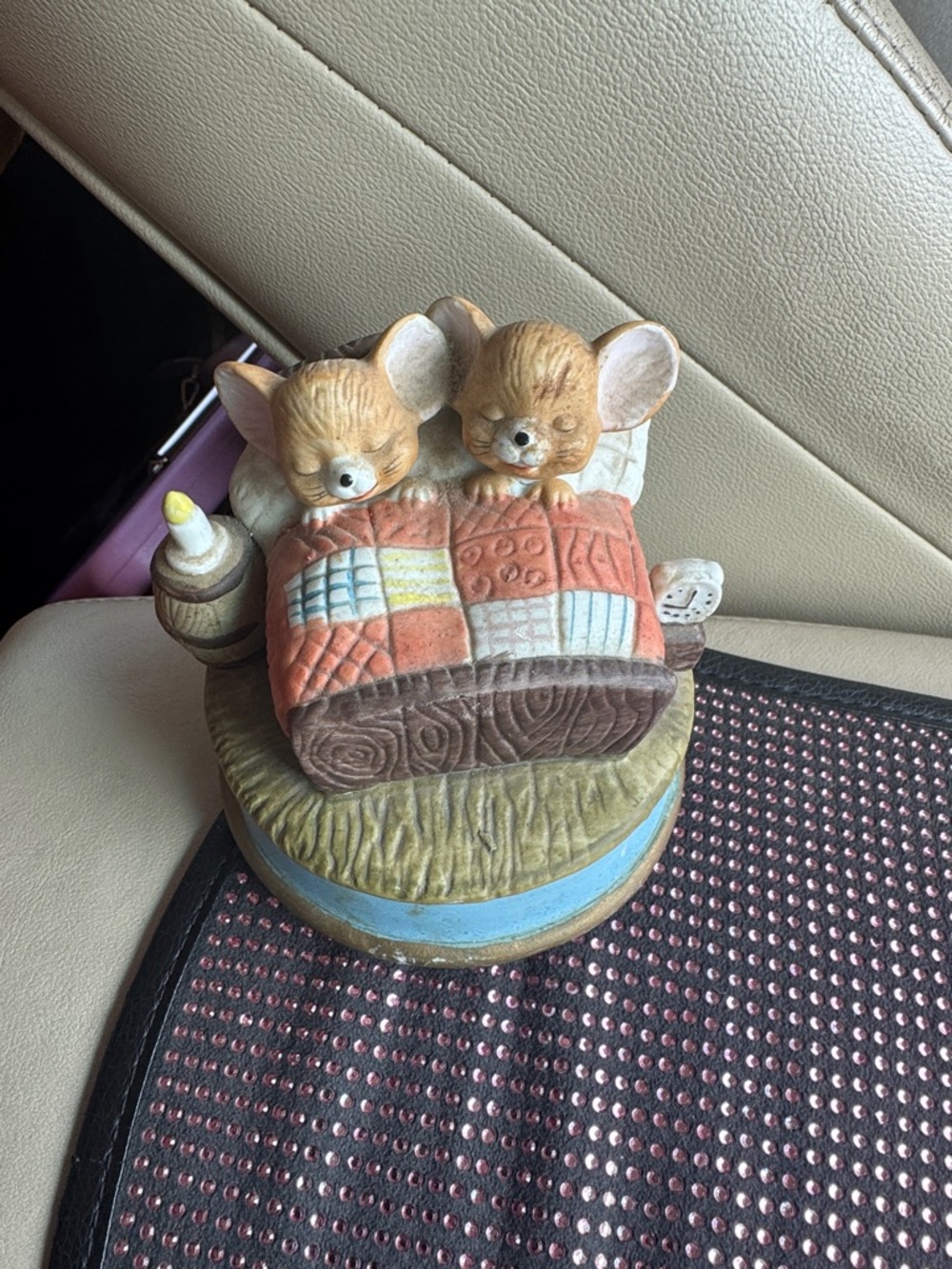 Vintage Mouse Music Playing  Hand-Painted Sleeping Mice Figurine - Cream & Brown